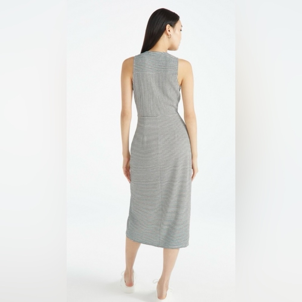 Just Fab Striped Ruched Shirt Dress Sleeveless Black White Size XL - Picture 2 of 11